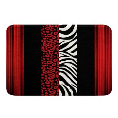 Imagem de Feelyou Tapetes de banheiro infantil leopardo zebra 51 x 81 cm ombré vermelho preto tapetes para banheiro para decoração tapetes de banho de chita para chuveiro, banheira com estampa animal,