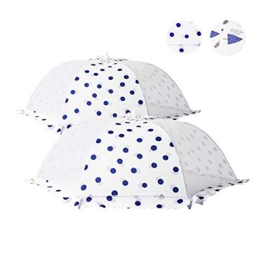 Imagem de Capas para barraca de alimentos Gridlabs de tela de malha | Capas de servir comida perfeitas para acampamento ao ar livre e piquenique | Moldura de metal dobrável – Design de tecido de rede | Conjunto premium de 2 tendas – 55,88 x 66,04 x 19,05 cm, Navy Blue, White, 2