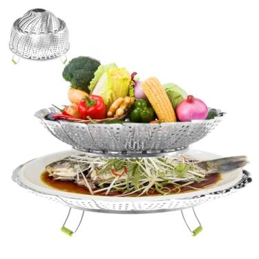 Imagem de Cesta para vaporizador de vegetais, cesta de vaporizador de vegetais de 2 camadas, cesta de vaporizador de aço inoxidável com alça removível Rack multifuncional para bolinhos de frutos do mar e peixes