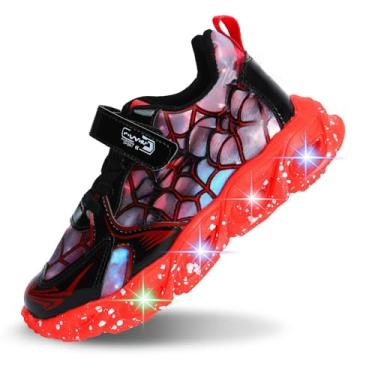 Imagem de RAYCHY Tênis infantil casual masculino respirável antiderrapante leve tênis unissex luminoso para meninas tênis de corrida esportivo, Vermelho, 11 Toddler