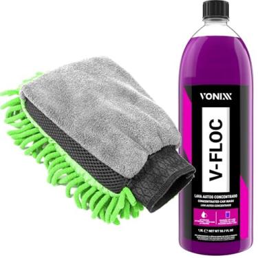 Imagem de Kit V-Floc Vonixx Shampoo Automotivo 1,5l e Luva Tripla Ação Karbox Limpeza Lavagem e Remoção de Insetos 25x17cm Verde