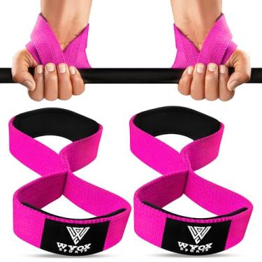 Imagem de Alças de Levantamento de Peso WYOX Figura 8 com suporte de pulso, antiderrapantes. Ideais para academia, deadlift, powerlifting, musculação e treino de força, para homens e mulheres. (Rosa, Padrão)