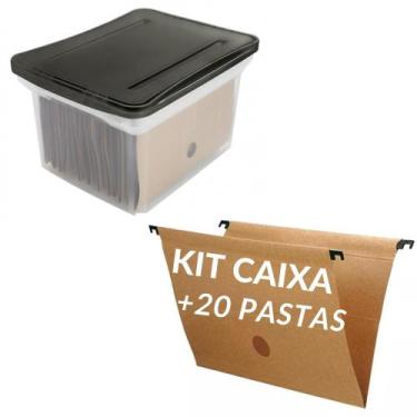 Imagem de Caixa arquivo largo cristal com tampa com 20 pastas - ORDENE