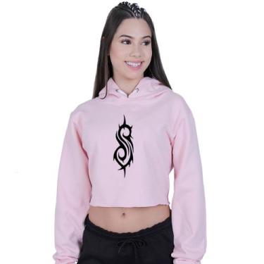 Imagem de Cropped Moletom Feminino Slipknot S Rock metal - Lafre, Rosa claro, GG