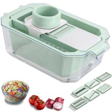Imagem de GEHEN Kitchen Pro-Series 9 em 1, cortador de vegetais de 6 lâminas, cortador de mandolina, cortador de alimentos com recipiente, cesta de armazenamento de filtro de 5 litros, cortador de frutas