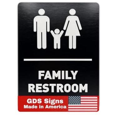 Imagem de Placa de identificação para banheiro familiar – Placa de banheiro em conformidade com ADA, Brushed Black