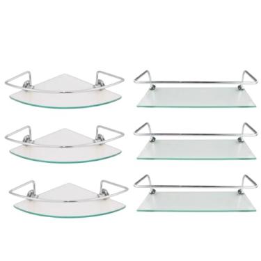 Imagem de Kit Acessórios para Banheiro Vidro e Alumínio, 6 Peças, Prateleiras de Canto, 6mm de Espessura, Design Moderno, Resistente à Oxidação