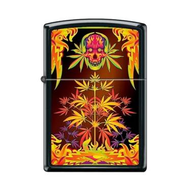 Imagem de Zippo Isqueiro à prova de vento preto fosco com design de caveira #Z5453