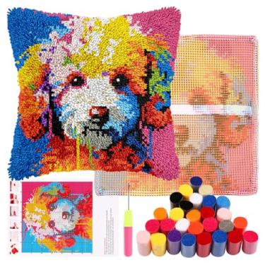 Imagem de Kit de travesseiro de gancho de trava para adultos iniciantes, com gancho de lona impressa, kits de fronhas de ganchos de trava DIY com fio de crochê, capa de almofada artesanal para decoração de sofá