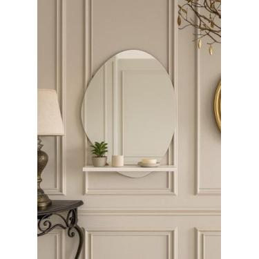 Imagem de Prateleira Mdf Branca Com Espelho Lapidado 80Cm Banheiro Luxo - Móveis