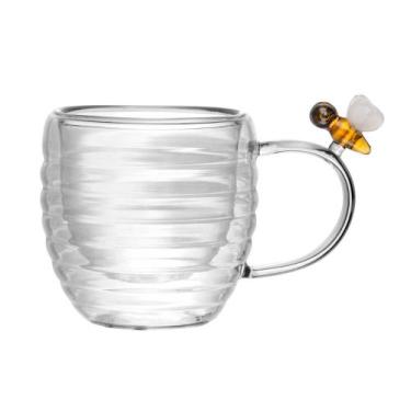 Imagem de Xícara de Café Vidro Parede Dupla Abelha Lovely Bee 80ml Lyor