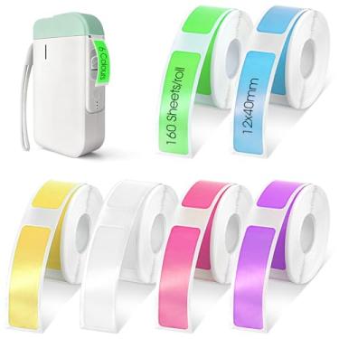 Imagem de Classicseali 6 rolos de papel para impressora Phomemo lLabel, 0,47 x 4 cm Phomemo D30 fita de etiqueta, refil de mini máquina de etiquetas inteligente, 160 folhas/rolo, papel adesivo térmico para