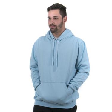 Imagem de Moletom masculino canguru com capuz liso de bolso inverno cor - azul b