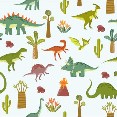 Imagem de EaseStick Papel de parede de dinossauro fofo autoadesivo animal de parede infantil para quarto berçário quarto de bebê mural de parede 45 cm x 1,198 cm papel de parede de dinossauro pré-colado