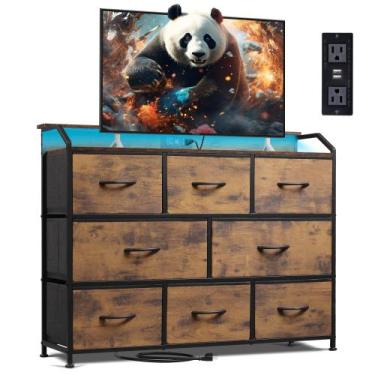 Imagem de Cômoda WLIVE Led para quarto com 8 gavetas de tecido marrom rústico