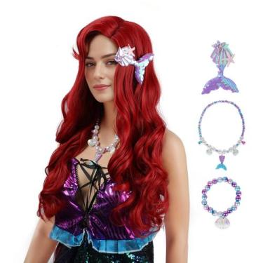 Imagem de Peruca MUPUL Traje de Halloween vermelha ondulada para mulheres