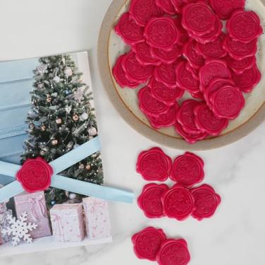 Imagem de FALESOUL Adesivos de lacre de cera, pacote com 50 adesivos de selo de envelope de convite de casamento, adesivos de cera autoadesivos para casamento, chá de bebê, convite de festa, Natal, embrulho de