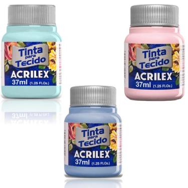 Imagem de Kit 3 Cores Tinta Tecido Acrilex Rosa Azul Verde Bebê Roupas