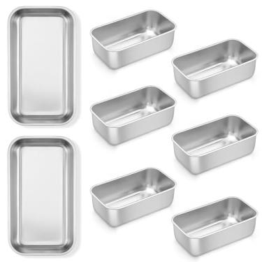 Imagem de TeamFar Mini forma de pão, 8 peças de formas de aço inoxidável para assar pão, forma de pão de 16 x 8 cm para pão caseiro, bolo de carne, bolo e brownies, não tóxica, pode ir ao forno e à máquina de