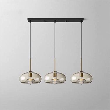 Imagem de Luminária pendente de vidro, luminária pendente retrô para mesa de jantar E27, lustre de vidro, luminária suspensa de 3 luzes para sala de jantar, quarto, sala de estar, cozinha, ilha (taman