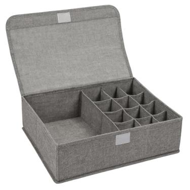 Imagem de Organizador de Gaveta Dobrável com Divisórias em Tecido de Linho Cinza – Ideal para Meias, Sutiãs, Roupas Íntimas e Camisetas – Caixa Organizadora com Tampa e 13 Compartimentos