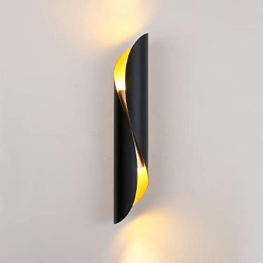 Imagem de Luminária de parede moderna preta + dourada, luminária de parede para cima e para baixo, luminária de parede em metal espiral, luminária interna E27 para sala de estar, quarto, cabeceira e c