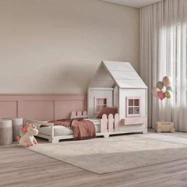 Imagem de Cama Infantil Montessoriana Solteiro Mariana Limonada Rosa/Branco - Lu