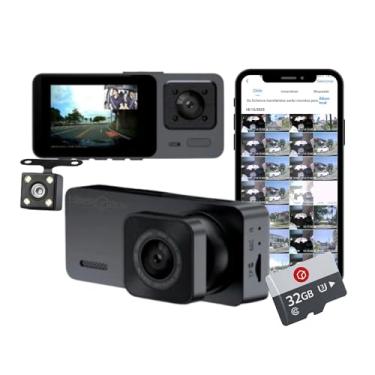 Imagem de Black Box GP3 - Câmera Veicular, Wifi, Tripla (Frontal + Interna + Traseira), FULL HD, Visão Noturna + Cartão 32GB (Dashcam Automotiva Carro Uber)