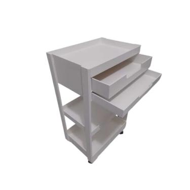 Imagem de Carrinho Auxiliar Pintado Multiuso Prateleira C/Rodinhas Com Gavetas A4 Salão de Beleza(Branco)