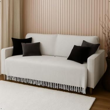 Imagem de Manta 100% Algodão para Sofá – Macia, Respirável, Antialérgica e Decorativa – Tamanho 240×180 cm (CINZA)