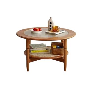 Imagem de URGDWEKJY Mesa central de madeira maciça mesa de centro pequena mesa redonda de vidro de madeira de cerejeira medieval mesa de chá de vime pequena mesa de chá mesa de quarto
