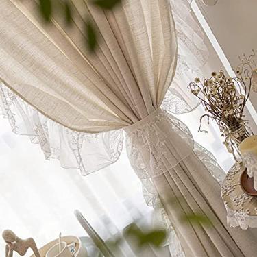 Imagem de Cortina opaca cortinas com folhos vintage, com fixação de cortina, cortinas de janela de renda de 1 peça, cortinas opacas para quarto de meninas, cortina de algodão liso de algodão e linho, 2