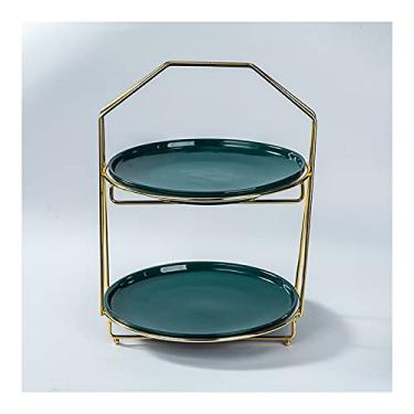 Imagem de Suporte de bolo, expositor de prato de bolo, giratório, suporte de frutas multicolorido, camada dupla, bandeja criativa de serviço de confeitaria para casamento para exibição de mesa de sobremesa