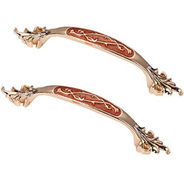 Imagem de 8SSAZZAT 2 maçanetas de porta de guarda-roupa âmbar de liga de zinco puxadores de gaveta de armário puxadores de móveis pastorais (estilo B distância do furo 96 mm)