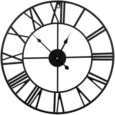 Imagem de WYUYIWH Relógio de parede, arte moderna, relógio de parede grande decorativo, estilo numerais romanos grandes - decoração de casa para sala de estar, relógio de metal redondo para decoração de parede