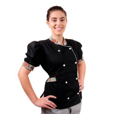 Imagem de Dólmã Feminina Para Chef Cozinha Manga Bufante Princesa Estampa Mandal