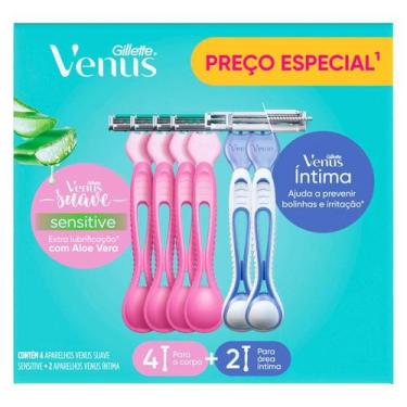 Imagem de Kit Aparelho de Depilar Gillette Venus Suave Sensitive 4 Unidades + Ap