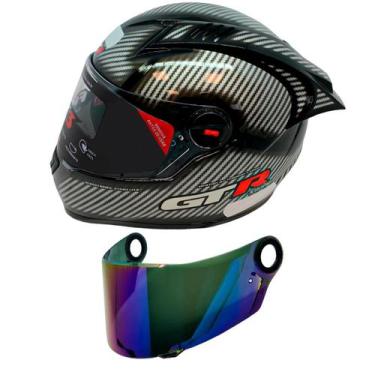 Imagem de Capacete Gt Racing Carbon Aerofólio Óculos Fw3 Prata + Viseira Camaleã