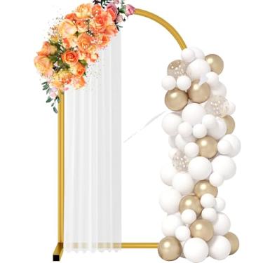 Imagem de Suporte de arco de balão de metal dourado de 2 m, suporte de fundo de arco com base estável, decoração de casamento, aniversário, chá de bebê e festa de jardim fácil de instalar