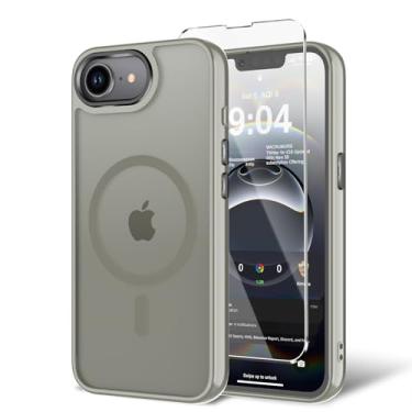 Imagem de BPOASE Capa para iPhone 16E com protetor de tela, [compatível com Magsafe] Capa de telefone ultrafina translúcida fosca à prova de choque - cinza