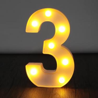 Imagem de Letreiro de luzes de letreiro, letreiro de LED com letras grandes com 26 alfabetos e 10 números para decoração de festa, decoração suspensa para festa em casa, casamento, aniversário, número 3