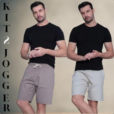 Imagem de Kit 2 Bermudas Jogger Masculina De Sarja Com Elastano Cordão Ajustável