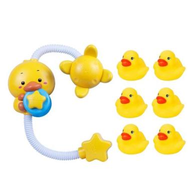 Imagem de Kit Chuveiro Ducha Pra Banheira e 6 Patinhos Em Vinil Que Esguicham Di