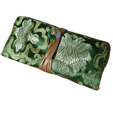 Imagem de Only My Live Home Jade Handcraft Bolsa de viagem para joias, 3 bolsos de armazenamento dobráveis com zíper, brocado de seda, cosméticos, maquiagem, embalagem, bolsa clutch para presente (verde)