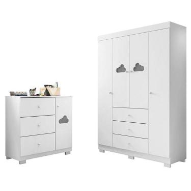 Imagem de Jogo De Quarto Infantil Ane Com Guarda Roupa E Cômoda Branco - Phoenix Baby Branco