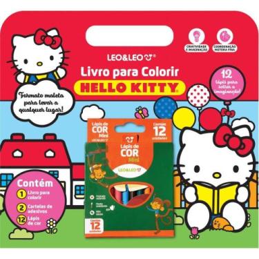 Imagem de Livro Infantil Colorir Hello KITTY com 12 Lápis de COR e 76 Adesivos -