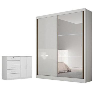 Imagem de Guarda Roupa Solteiro Dante com Espelho e Cômoda Seul Neve - Novo Hori
