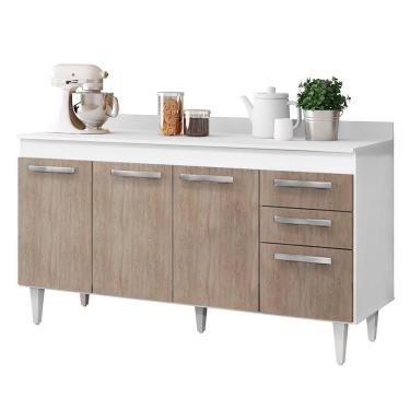 Imagem de Balcão Gabinete 150Cm 4 Portas L03 Branco/Castanho