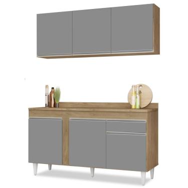 Imagem de Armário Aéreo Argélia E Balcão Gabinete Para Pia Com Tampo 150cm Dakota Castanho-cinza - Lumil