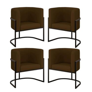 Imagem de Kit 04 Poltronas Lua Sala Decorativa Base Ferro Black Corino Marrom